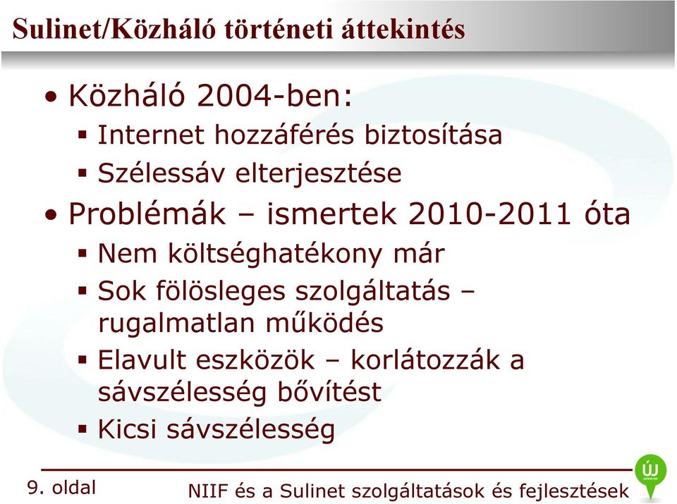 2010-2011 óta Nem költséghatékony már Sok fölösleges szolgáltatás