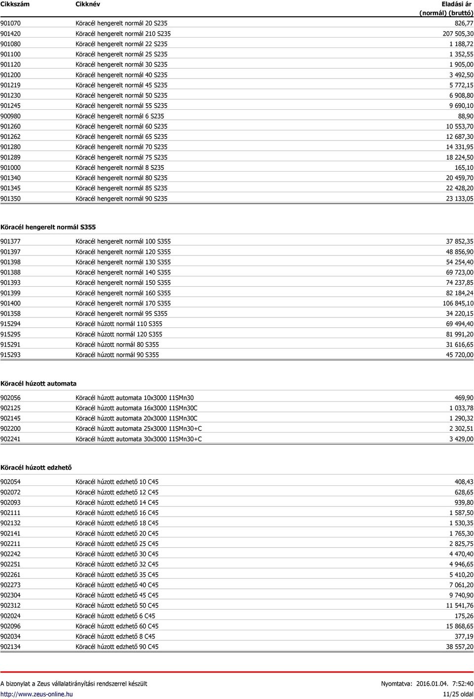 Köracél hengerelt normál 55 S235 Köracél hengerelt normál 6 S235 Köracél hengerelt normál 60 S235 Köracél hengerelt normál 65 S235 Köracél hengerelt normál 70 S235 Köracél hengerelt normál 75 S235