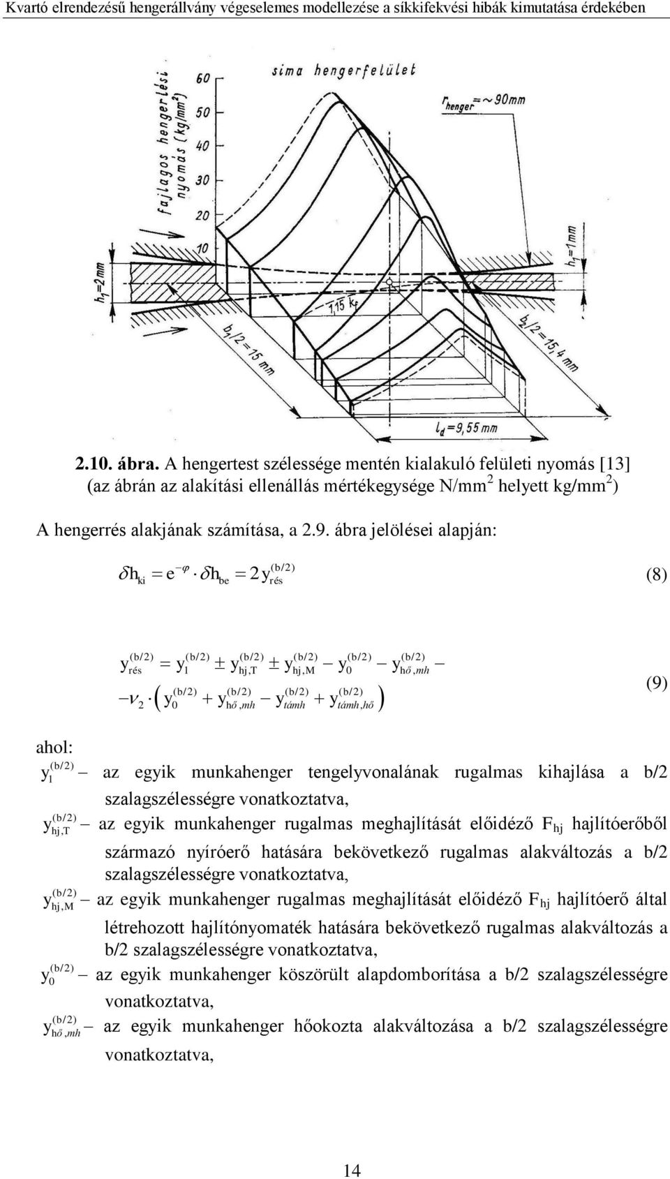 ahol: ( b/2) y az egyik munkahenger tengelyvonalának rugalmas kihajlása a b/2 1 y y y ( b/2) hj, T ( b/2) hj, M ( b/2) y ( b/2) hő, mh szalagszélességre vonatkoztatva, az egyik munkahenger rugalmas