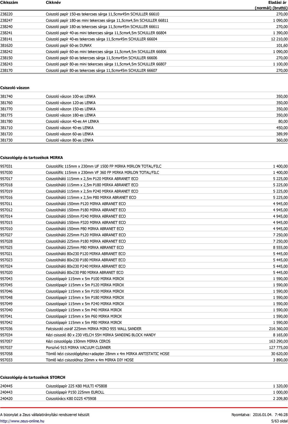 66604 Csiszoló papír 60-as DUNAX Csiszoló papír 60-as mini tekercses sárga 11,5cmx4,5m SCHULLER 66806 Csiszoló papír 60-as tekercses sárga 11,5cmx45m SCHULLER 66606 Csiszoló papír 80-as mini