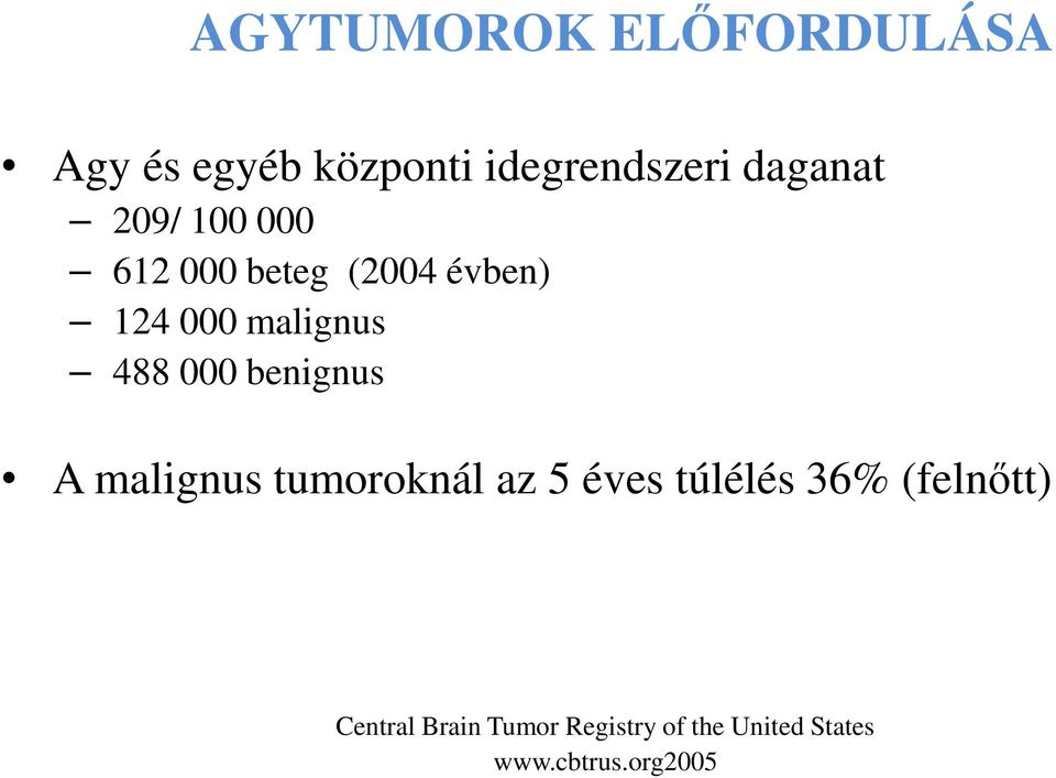 488 000 benignus A malignus tumoroknál az 5 éves túlélés 36%