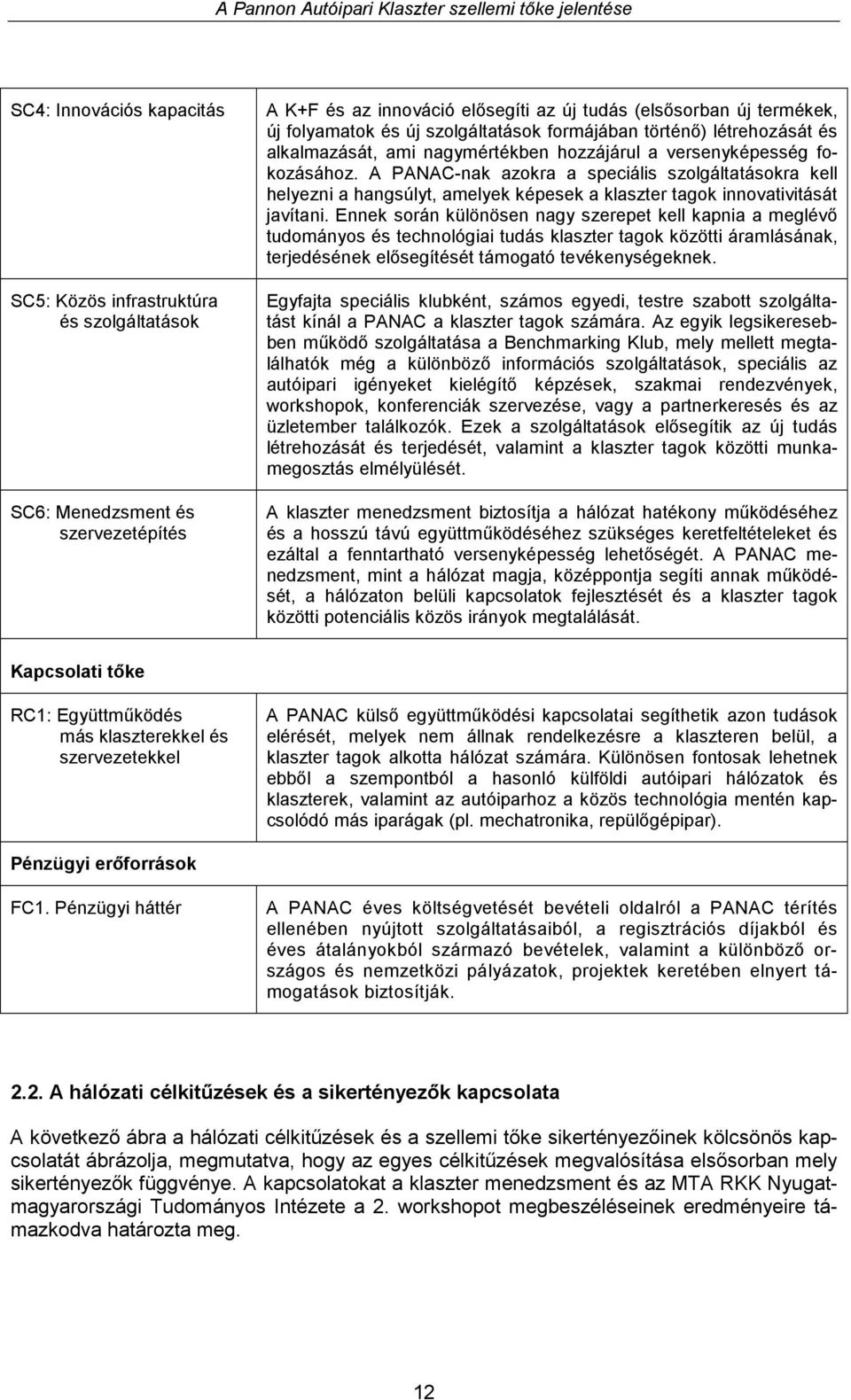 A PANAC-nak azokra a speciális szolgáltatásokra kell helyezni a hangsúlyt, amelyek képesek a klaszter tagok innovativitását javítani.