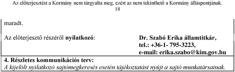 Szabó Erika államtitkár, tel.: +36-1- 795-3223, e-mail: erika.szabo@kim.gov.hu 4.