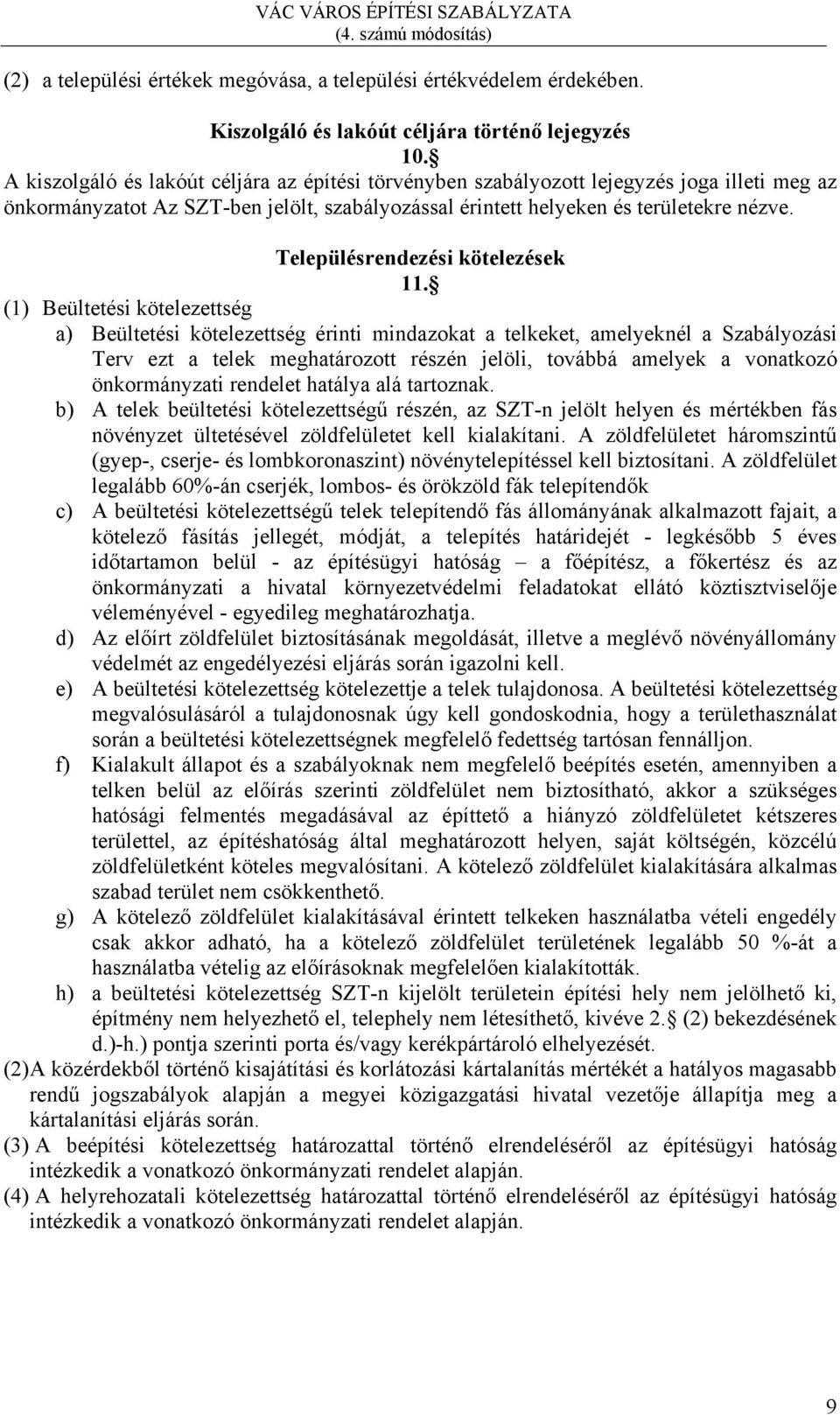 Településrendezési kötelezések 11.