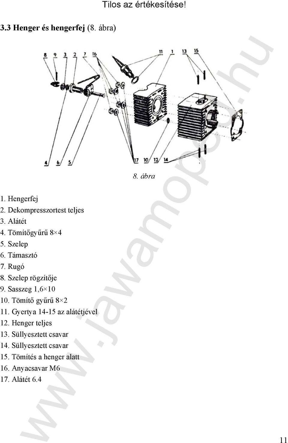 Tömítő gyűrű 8 2 11. Gyertya 14-15 az alátétjével 12. Henger teljes 13.