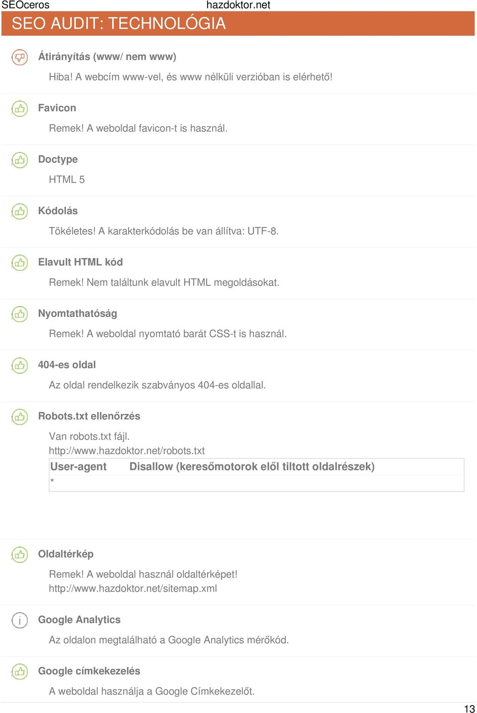 404-es oldal Az oldal rendelkezik szabványos 404-es oldallal. Robots.txt ellenőrzés Van robots.txt fájl. http://www./robots.