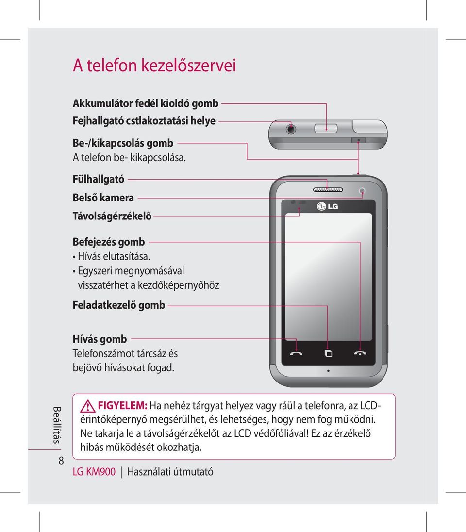 Egyszeri megnyomásával visszatérhet a kezdőképernyőhöz Feladatkezelő gomb Hívás gomb Telefonszámot tárcsáz és bejövő hívásokat fogad.