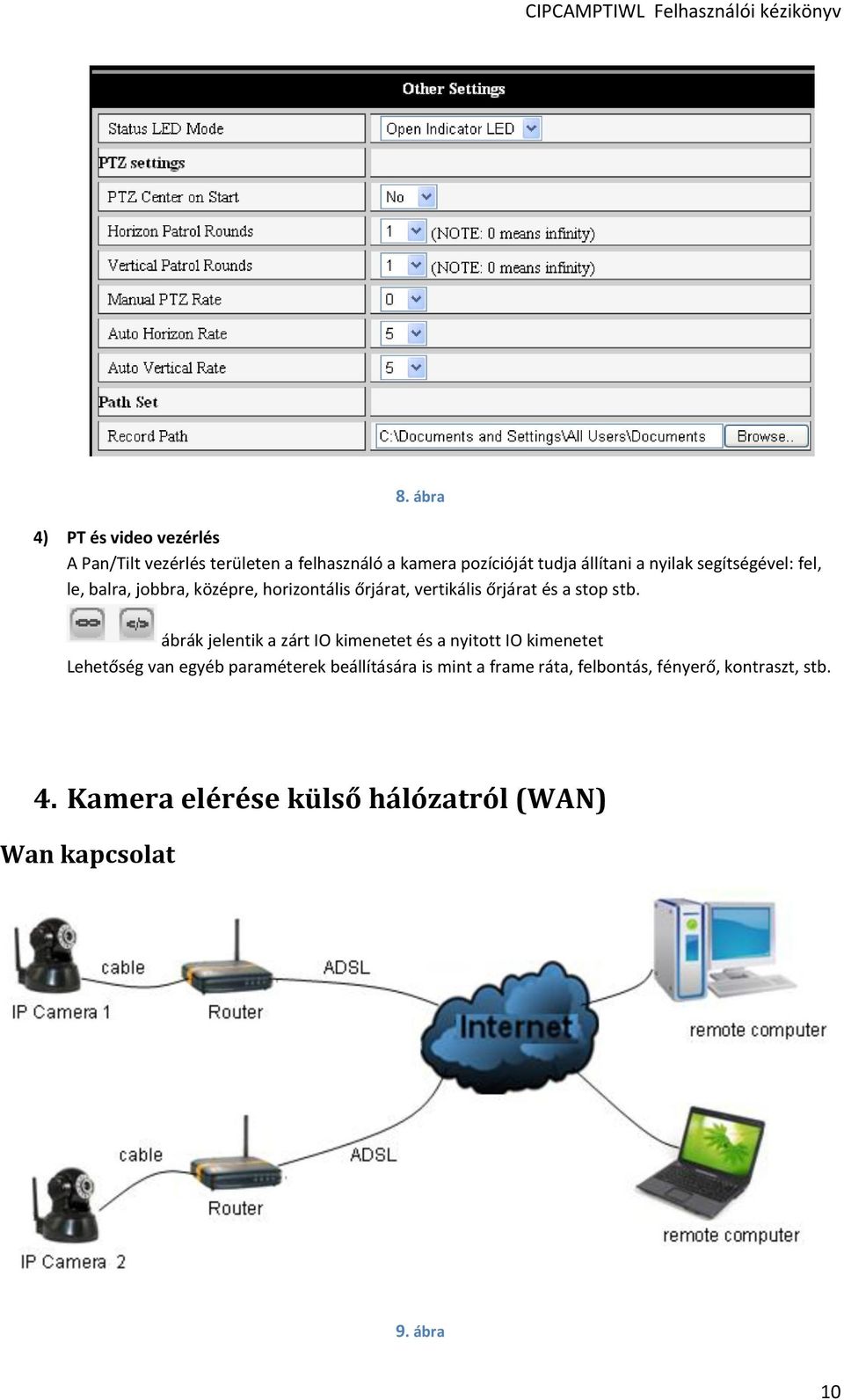 ábrák jelentik a zárt IO kimenetet és a nyitott IO kimenetet Lehetőség van egyéb paraméterek beállítására is