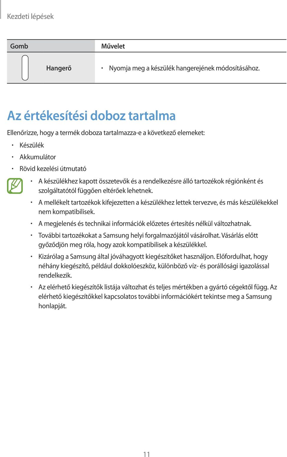 álló tartozékok régiónként és szolgáltatótól függően eltérőek lehetnek. A mellékelt tartozékok kifejezetten a készülékhez lettek tervezve, és más készülékekkel nem kompatibilisek.