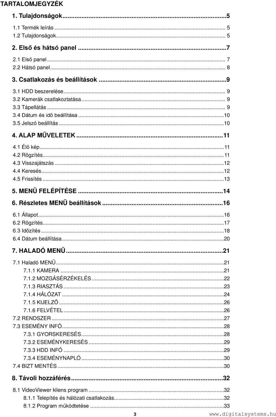 ..12 4.4 Keresés...12 4.5 Frissítés...13 5. MENÜ FELÉPÍTÉSE... 14 6. Részletes MENÜ beállítások... 16 6.1 Állapot...16 6.2 Rögzítés...17 6.3 Időzítés...18 6.4 Dátum beállítása...20 7. HALADÓ MENÜ.