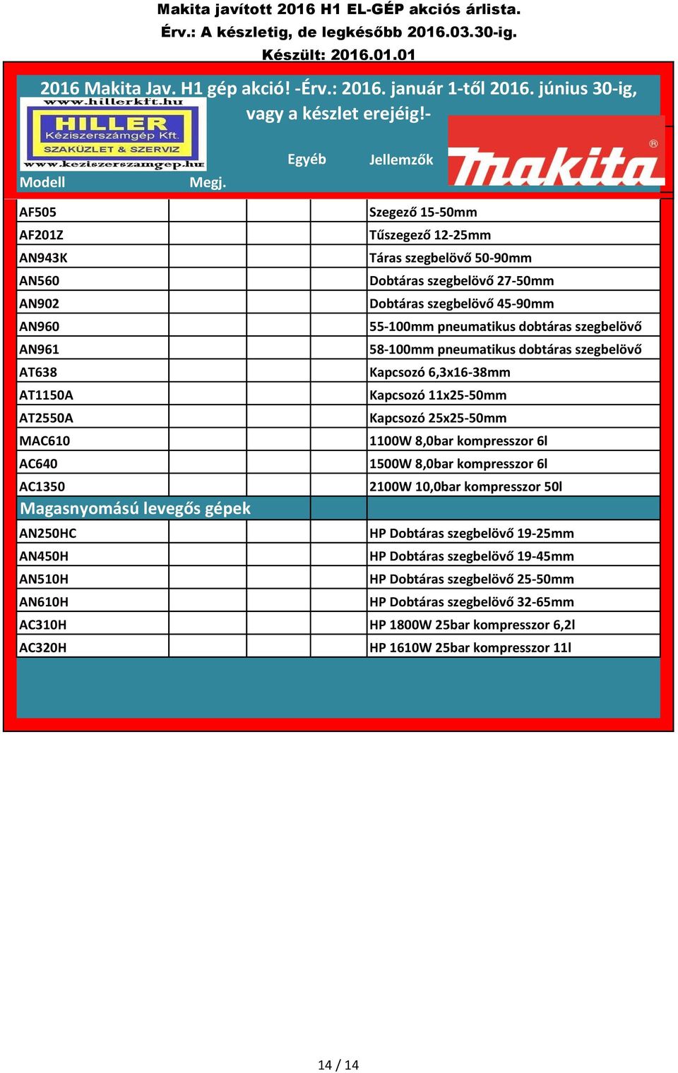 2016 Makita Jav. H1 gép akció! -Érv.: január 1-től június 30-ig, vagy a  készlet erejéig!- - PDF Free Download