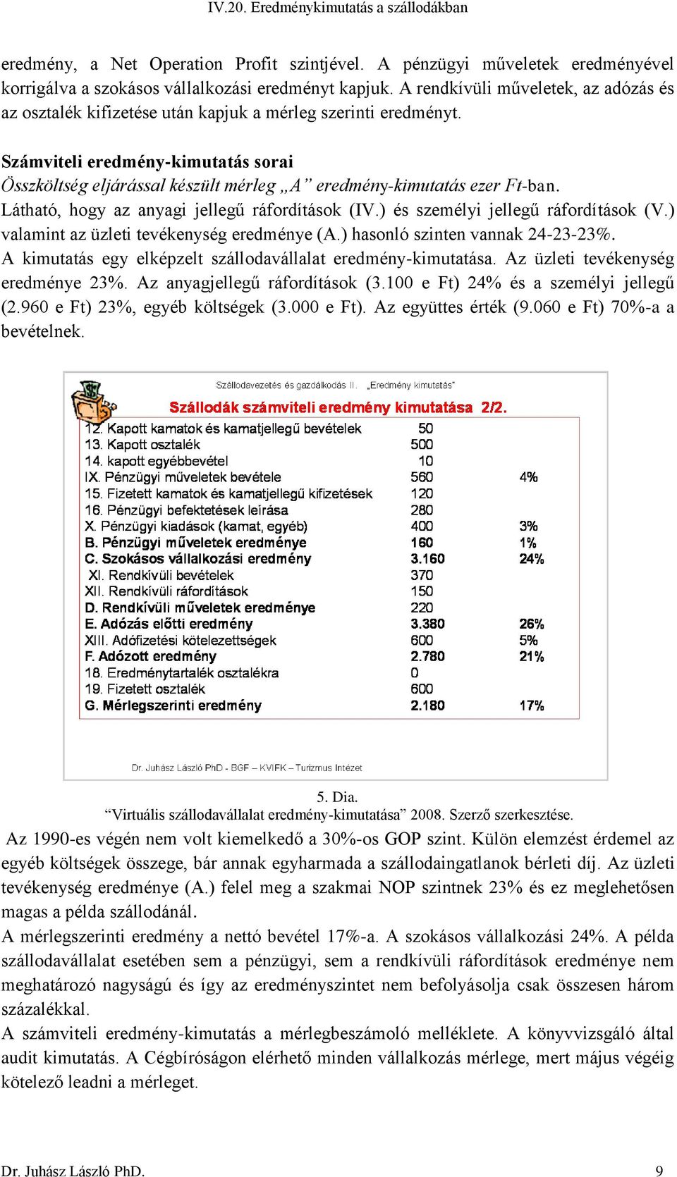 Számviteli eredmény-kimutatás sorai Összköltség eljárással készült mérleg A eredmény-kimutatás ezer Ft-ban. Látható, hogy az anyagi jellegű ráfordítások (IV.) és személyi jellegű ráfordítások (V.