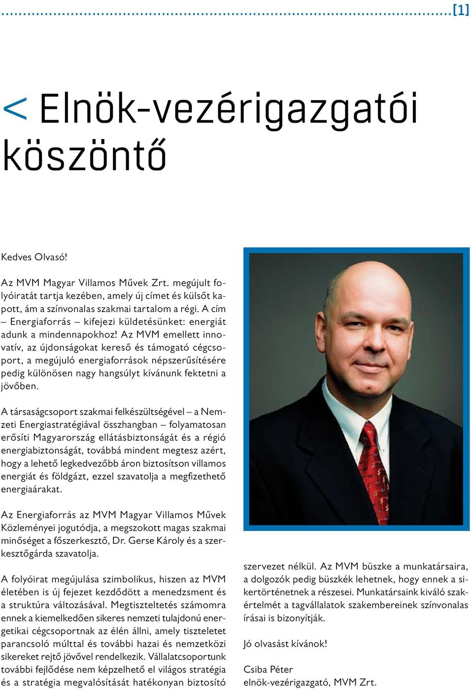 Az MVM emellett innovatív, az újdonságokat kereső és támogató cégcsoport, a megújuló energiaforrások népszerűsítésére pedig különösen nagy hangsúlyt kívánunk fektetni a jövőben.