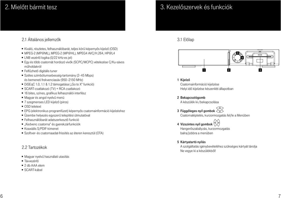 Mbps) és bemeneti frekvenciasáv (950 2150 MHz) DiSEqC 1.0, 1.1 & 1.