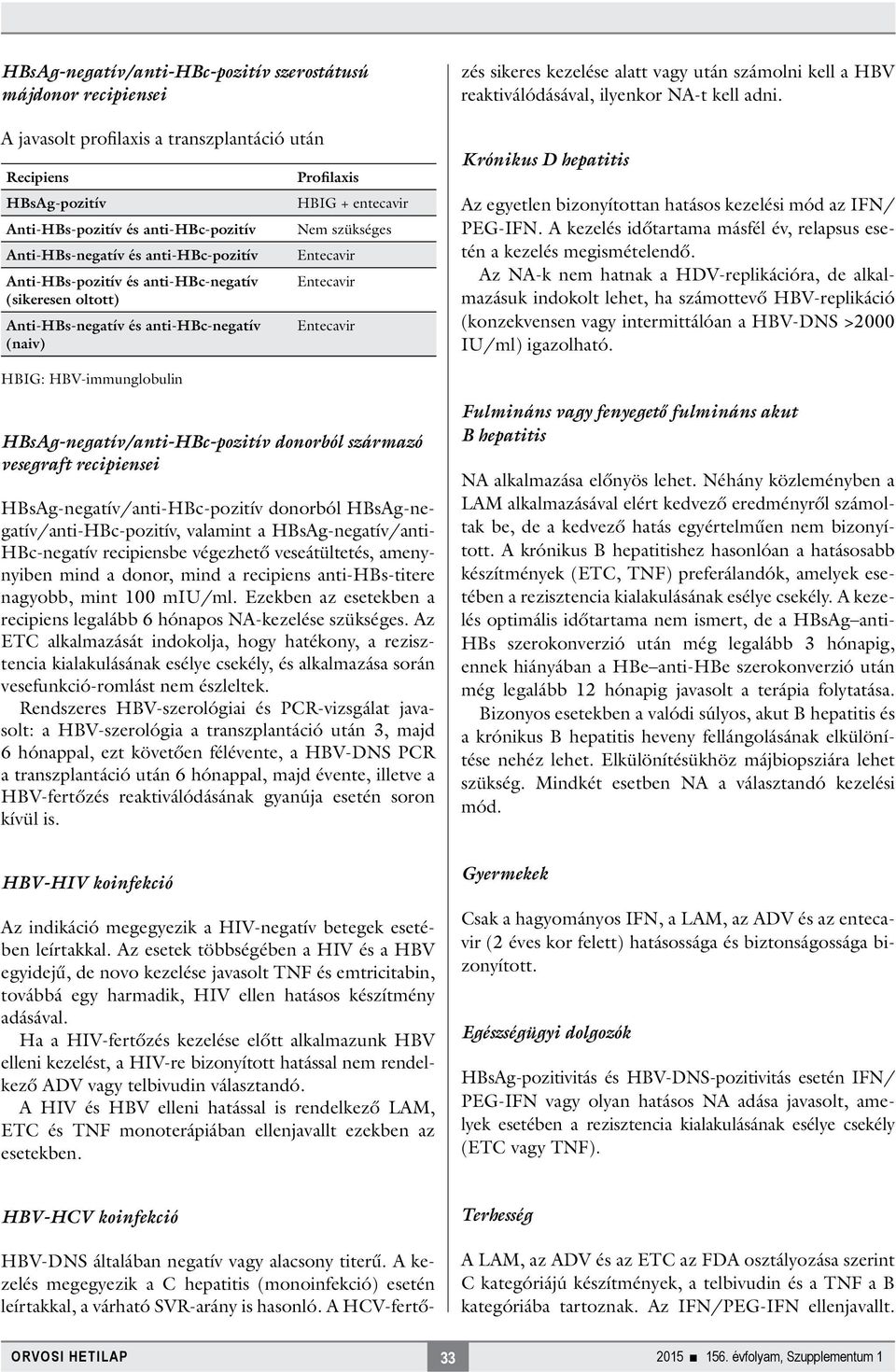 általában negatív vagy alacsony titerű. A kezelés megegyezik a C hepatitis (monoinfekció) esetén leírtakkal, a várható SVR-arány is hasonló.