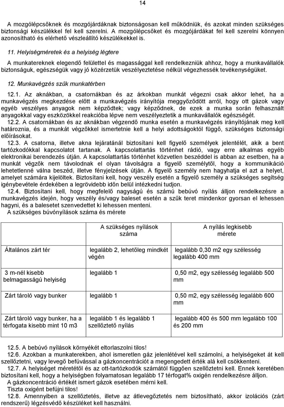 Helyiségméretek és a helyiség légtere A munkatereknek elegendő felületel és magassággal kel rendelkezniük ahhoz, hogy a munkaválalók biztonságuk, egészségük vagy jó közérzetük veszélyeztetése nélkül