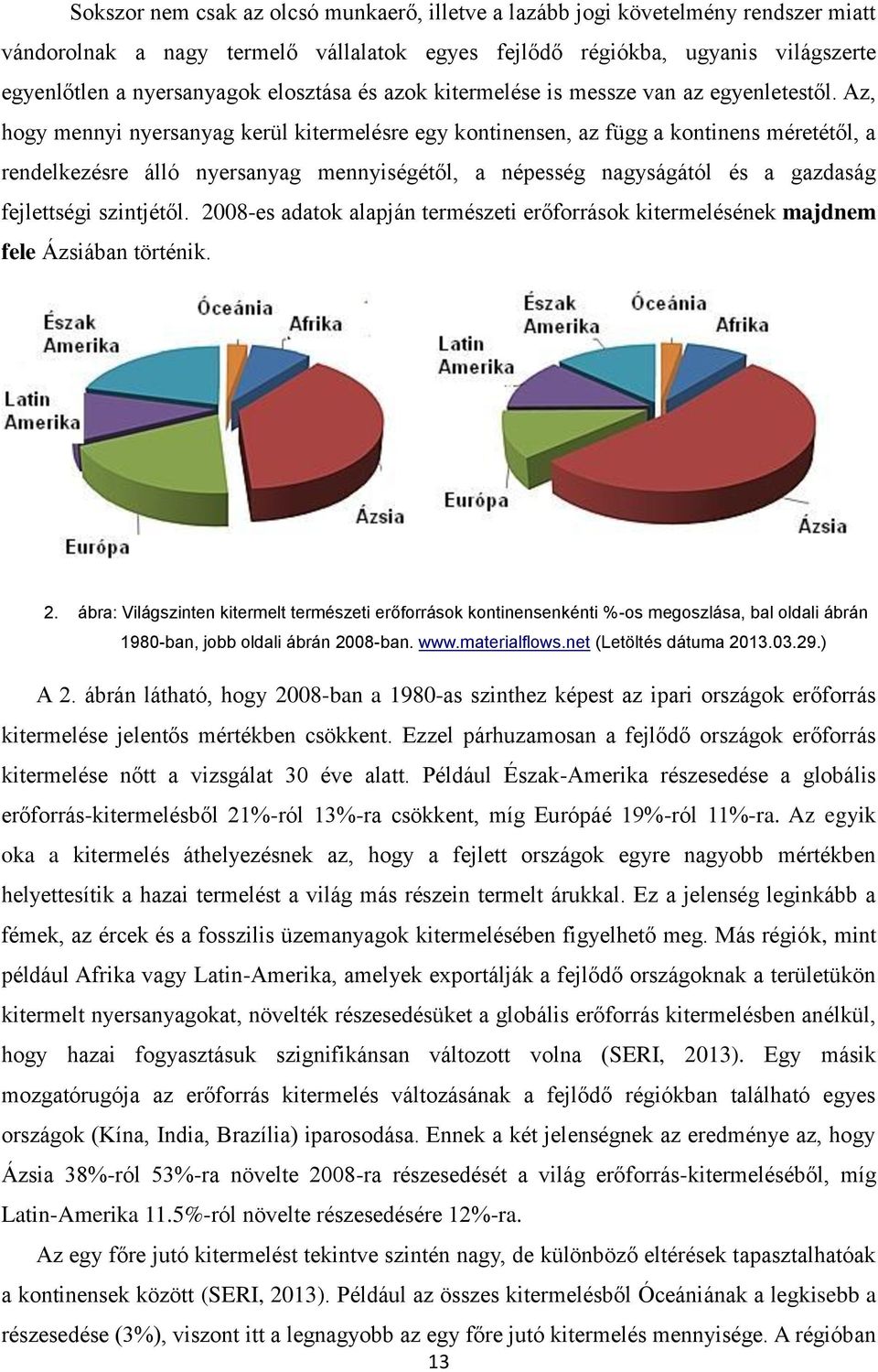 Az, hogy mennyi nyersanyag kerül kitermelésre egy kontinensen, az függ a kontinens méretétől, a rendelkezésre álló nyersanyag mennyiségétől, a népesség nagyságától és a gazdaság fejlettségi