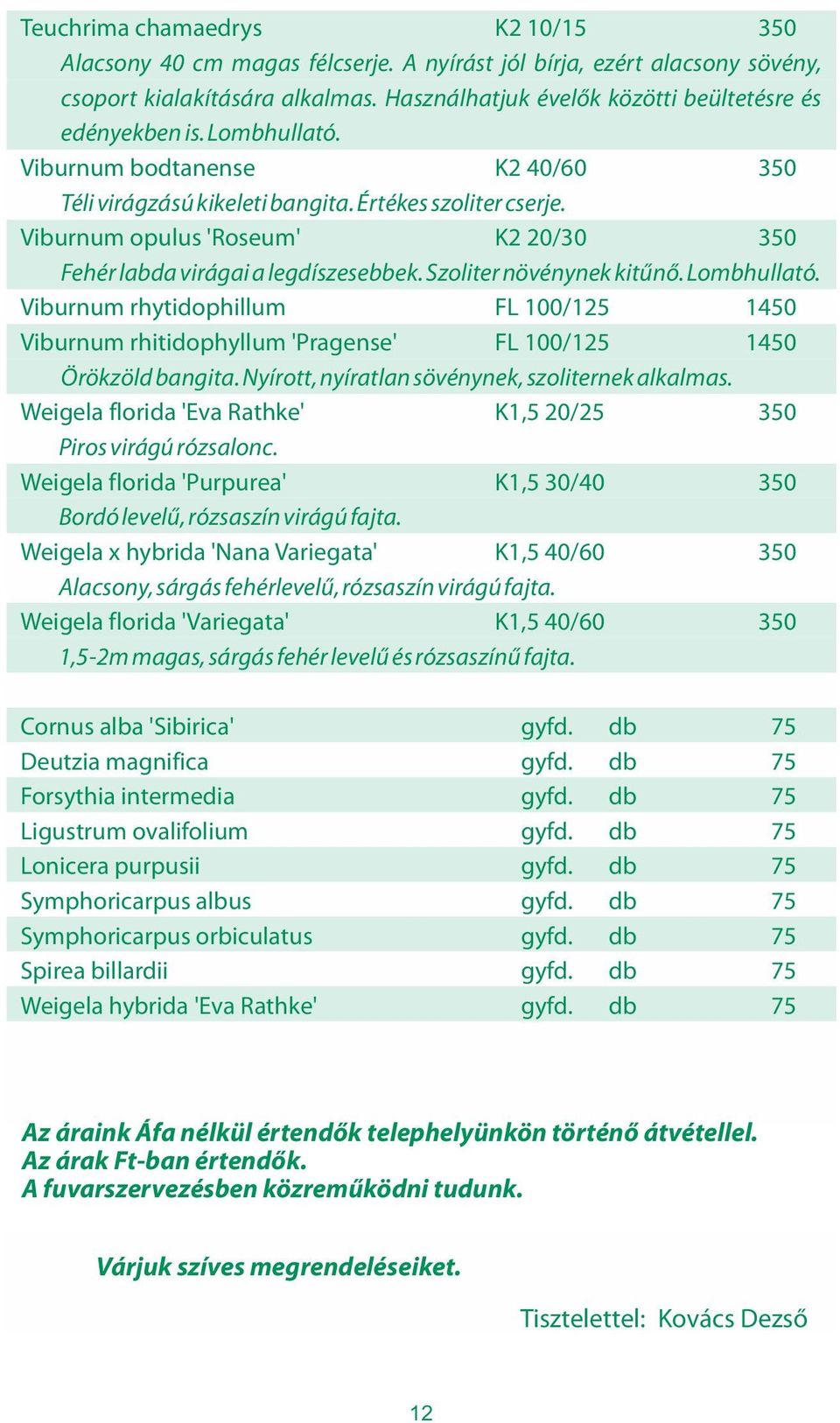 Szoliter növénynek kitűnő. Lombhullató. Viburnum rhytidophillum FL 100/125 1450 Viburnum rhitidophyllum 'Pragense' FL 100/125 1450 Örökzöld bangita. Nyírott, nyíratlan sövénynek, szoliternek alkalmas.