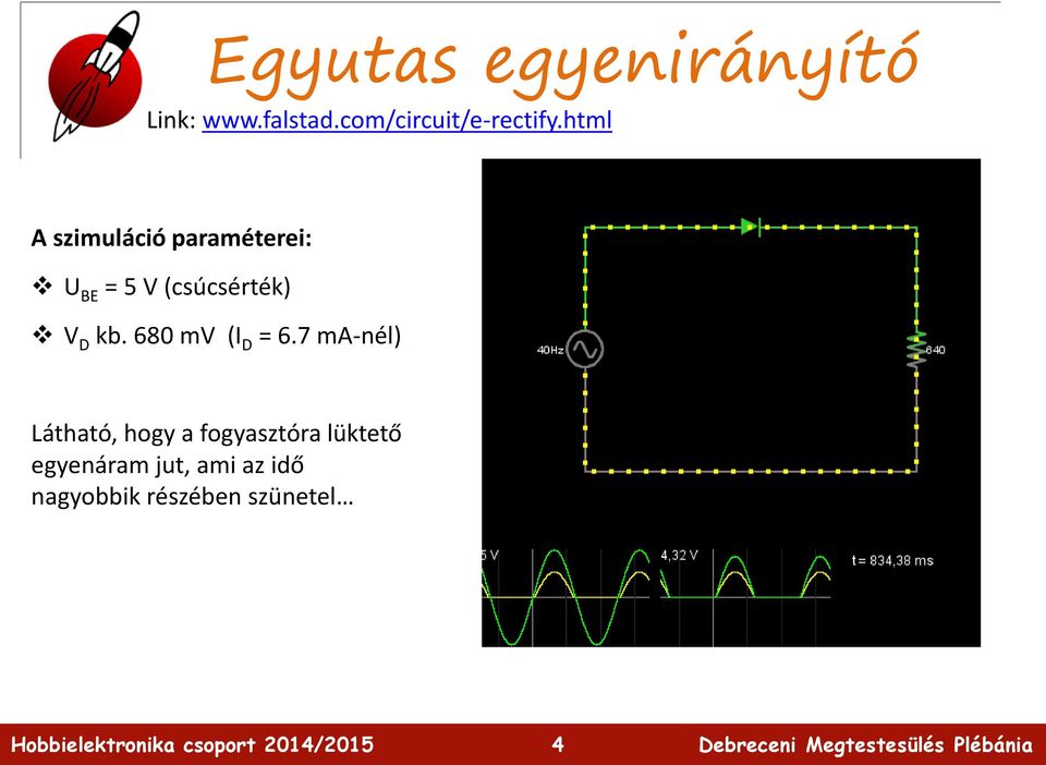 html A szimuláció paraméterei: U BE = 5 V (csúcsérték) V D