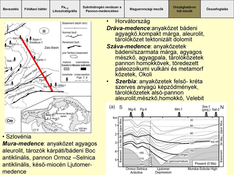 Száva-medence: anyakőzetek bádeni/szarmata márga, agyagos mészkő, agyagpala, tárolókőzetek pannon homokkövek, töredezett paleozoikumi vulkáni