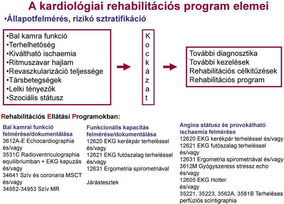 felmérése/dokumentálása 3612A-E Echocardiographia és/vagy 3531C Radioventriculographia equilibriumban + EKG kapuzás és/vagy 34641 Szív és coronaria MSCT és/vagy 34952-34953 Szív MR Funkcionális