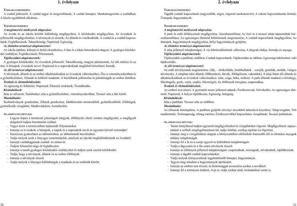 Az állatok és viselkedésük; A család és a családi kapcsolatok; Foglalkozások; Takarékosság; Napirend; Egészség.