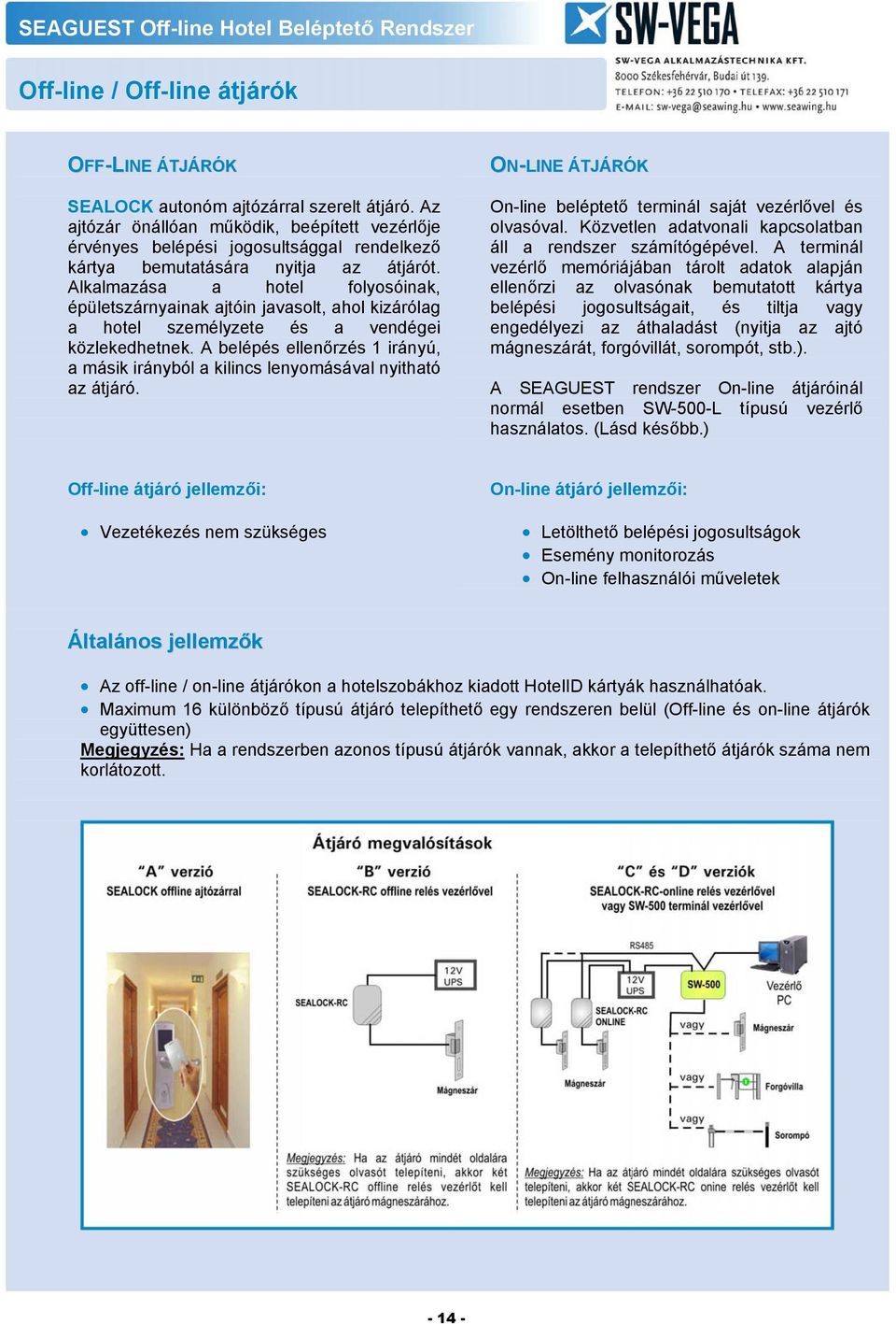 Alkalmazása a hotel folyosóinak, épületszárnyainak ajtóin javasolt, ahol kizárólag a hotel személyzete és a vendégei közlekedhetnek.