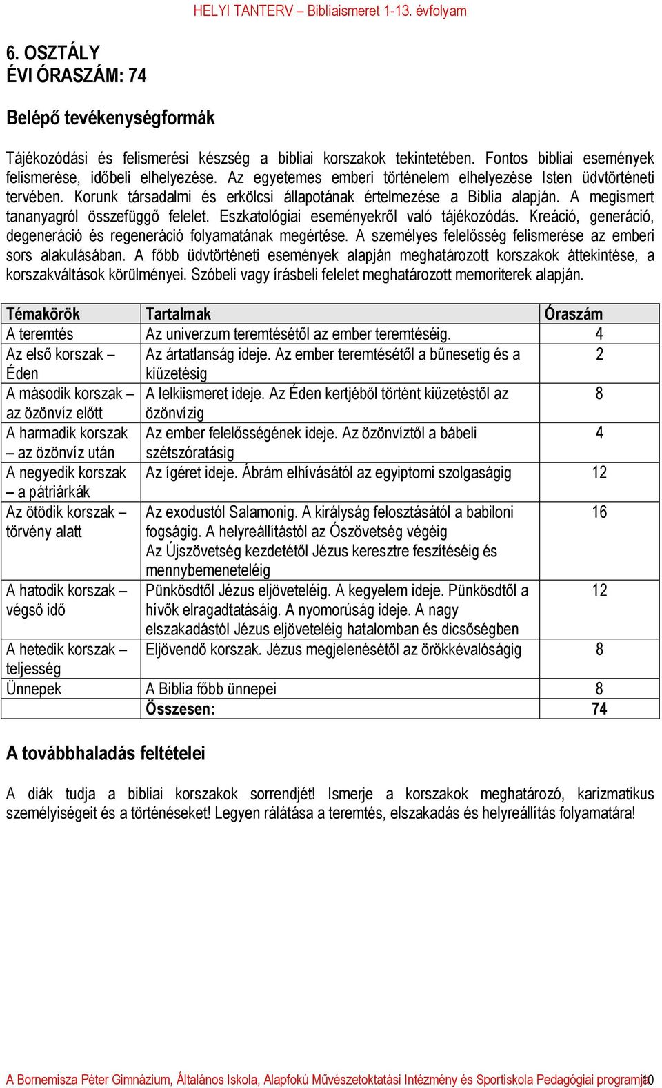 Eszkatológiai eseményekről való tájékozódás. Kreáció, generáció, degeneráció és regeneráció folyamatának megértése. A személyes felelősség felismerése az emberi sors alakulásában.