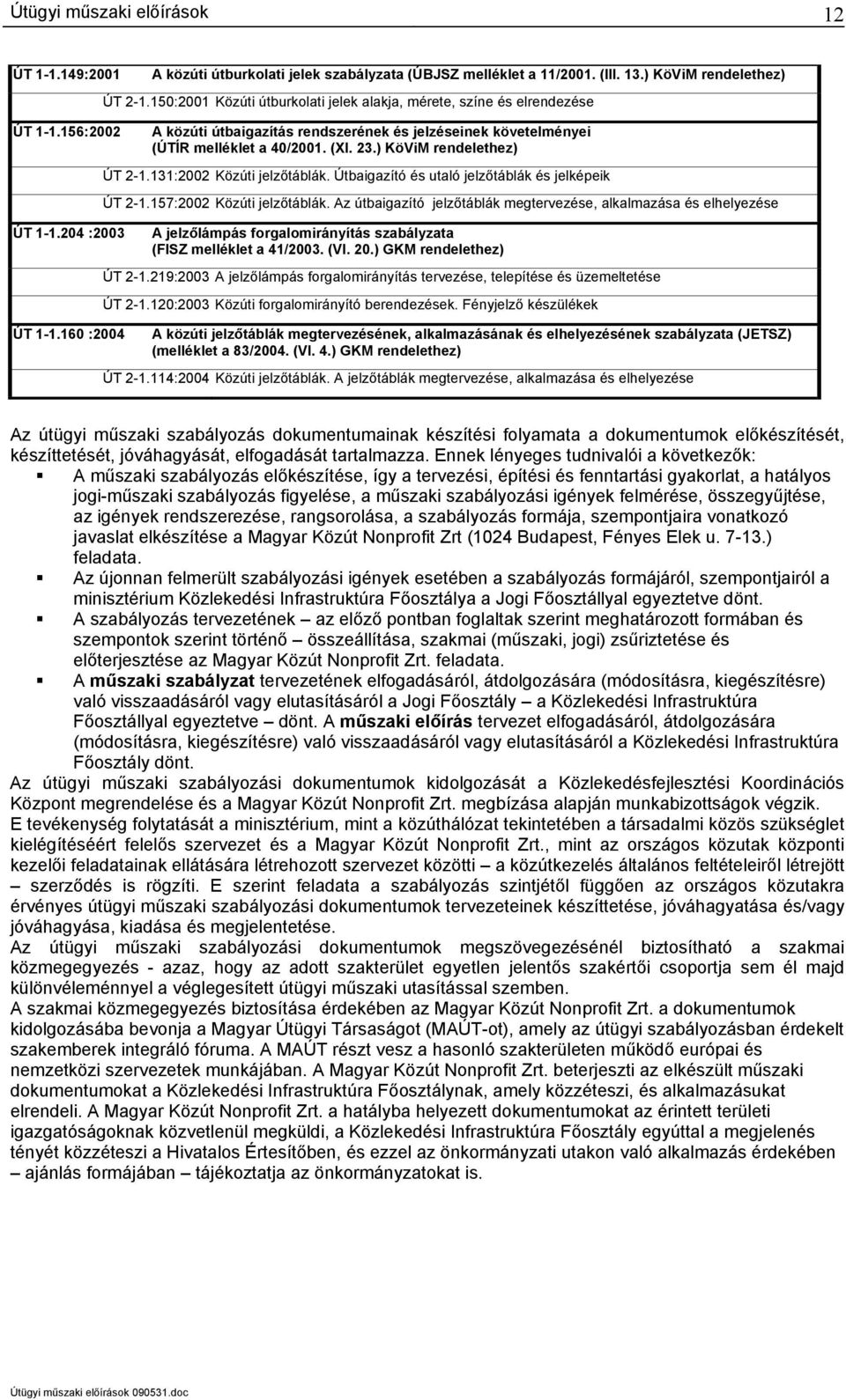 131:2002 Közúti jelzőtáblák. Útbaigazító és utaló jelzőtáblák és jelképeik ÚT 2-1.157:2002 Közúti jelzőtáblák.