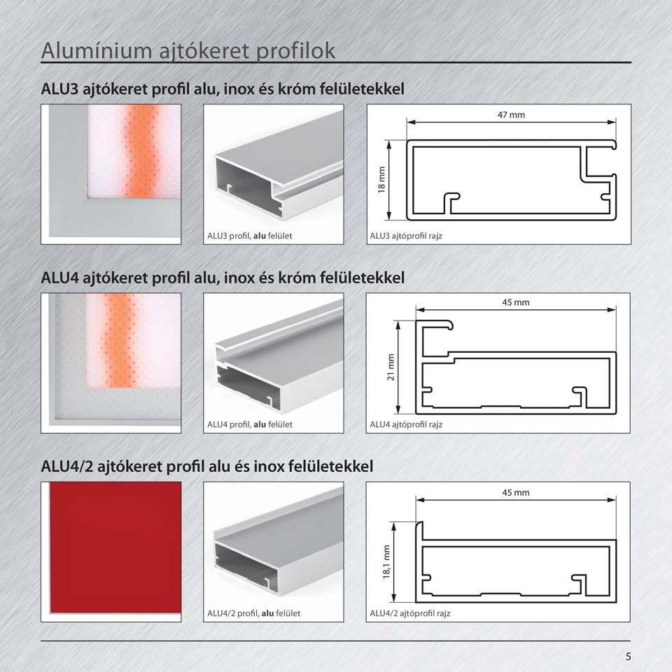 profil alu, inox és króm felületekkel ALU4 profil, alu felület ALU4 ajtóprofil rajz ALU4/2
