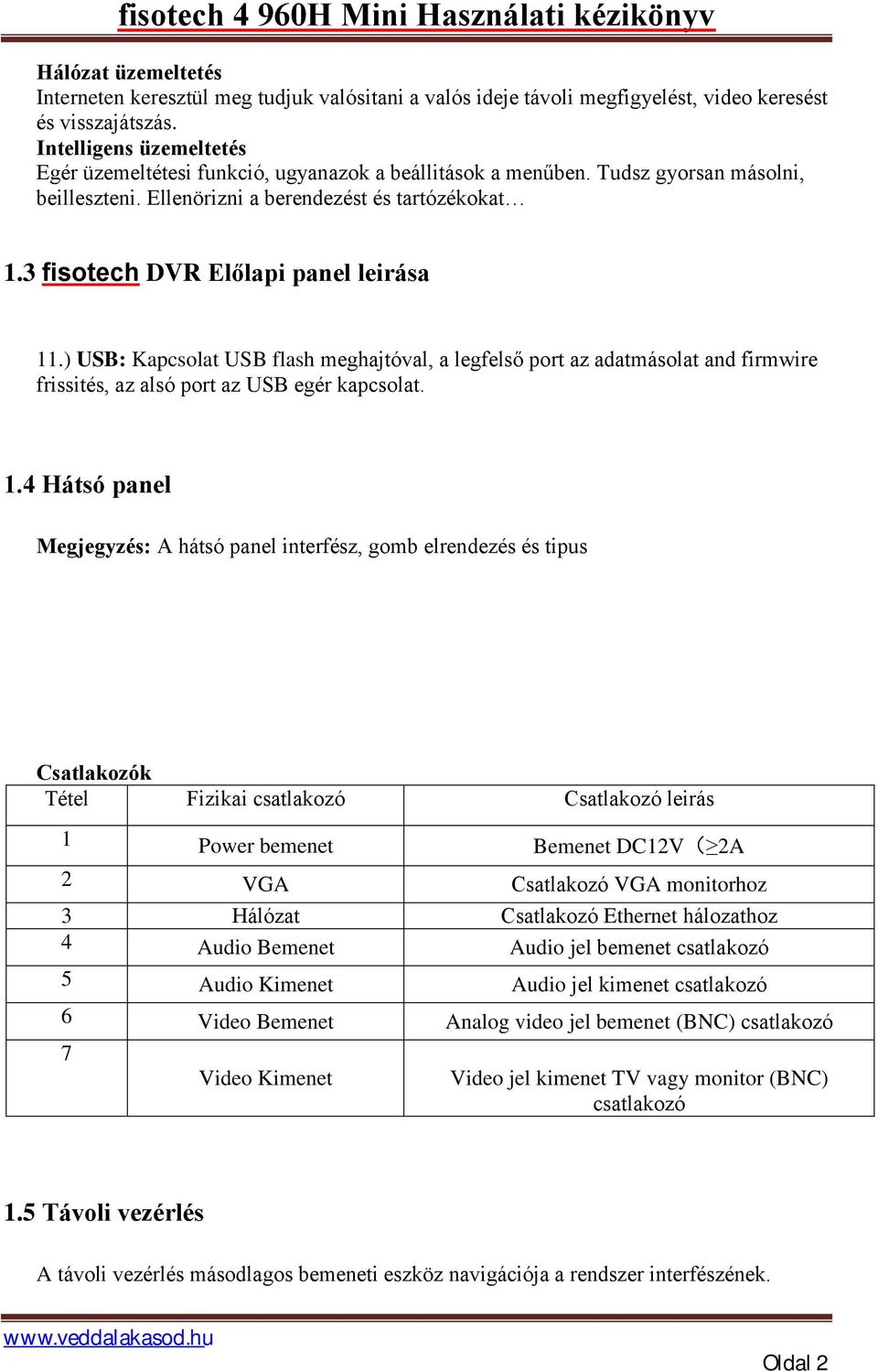 3 fisotech DVR Előlapi panel leirása 11