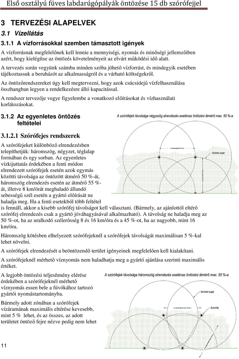 1 A vízforrásokkal szemben támasztott igények A vízforrásnak megfelelőnek kell lennie a mennyiségi, nyomás és minőségi jellemzőiben azért, hogy kielégítse az öntözés követelményeit az elvárt működési