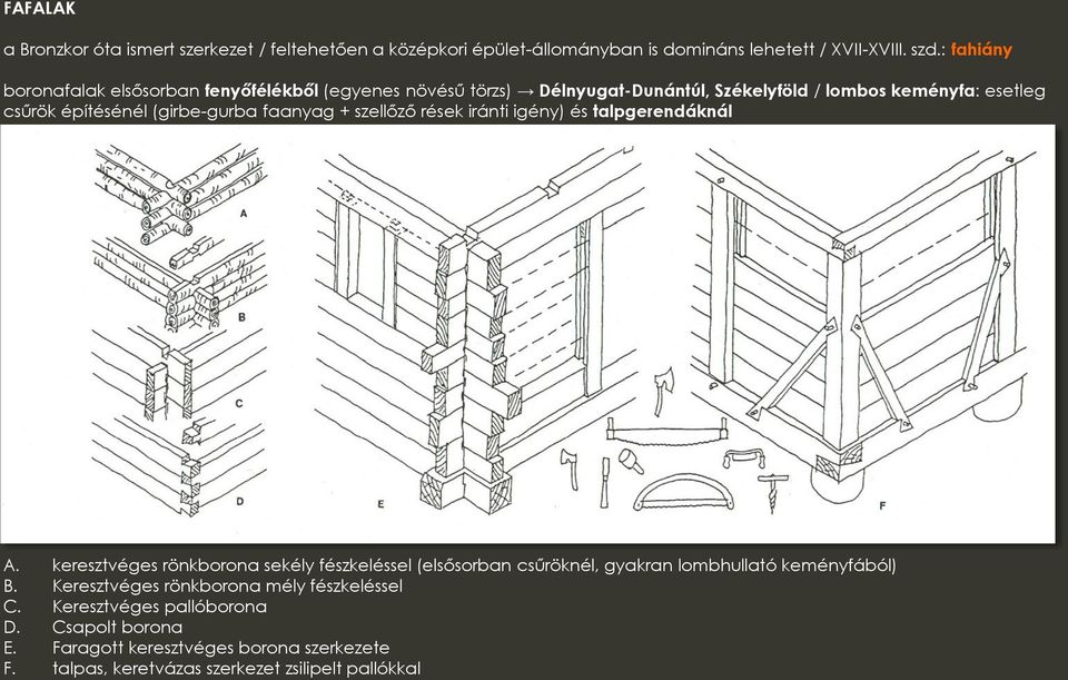 (girbe-gurba faanyag + szellőző rések iránti igény) és talpgerendáknál A.