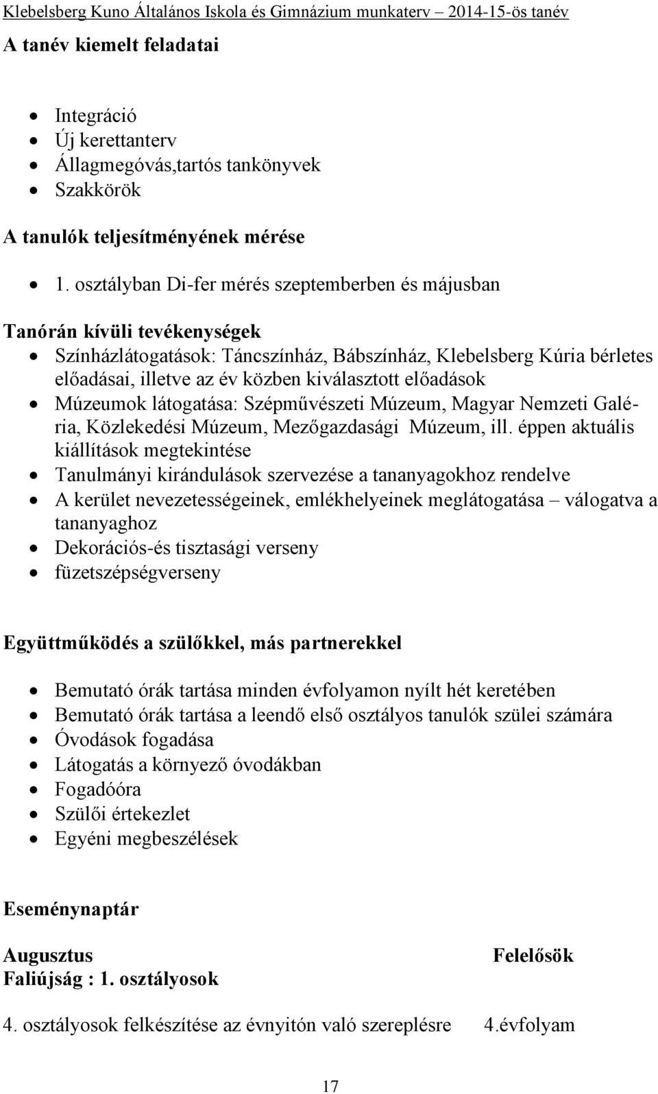 előadások Múzeumok látogatása: Szépművészeti Múzeum, Magyar Nemzeti Galéria, Közlekedési Múzeum, Mezőgazdasági Múzeum, ill.