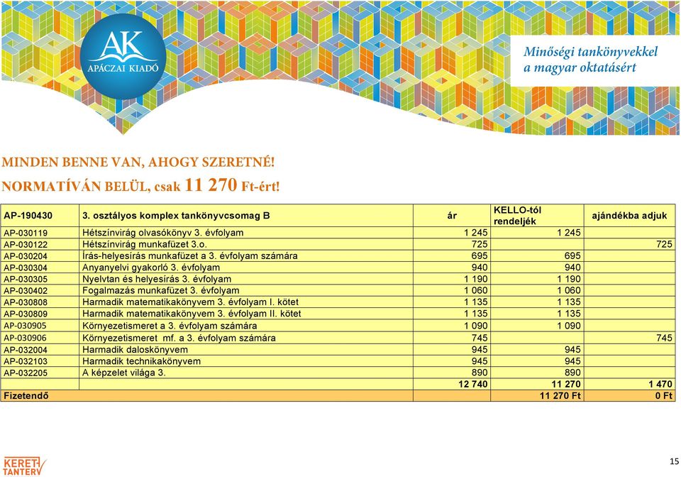 évfolyam száma Anyanyelvi gyakorló 3. évfolyam Nyelvtan és helyesírás 3. évfolyam Fogalmazás munkafüzet 3. évfolyam Harmadik matematikakönyvem 3. évfolyam I. kötet Harmadik matematikakönyvem 3.