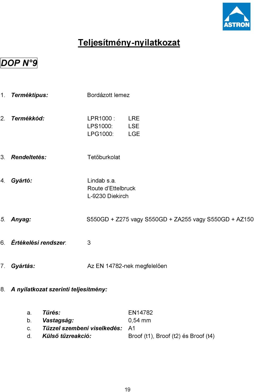 Teljesítmény-nyilatkozat (DoP) - PDF Ingyenes letöltés