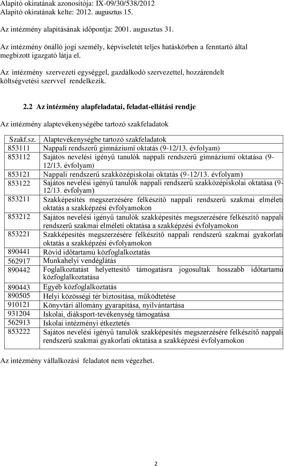 Az intézmény szervezeti egységgel, gazdálkodó szervezettel, hozzárendelt költségvetési szervvel rendelkezik. 2.