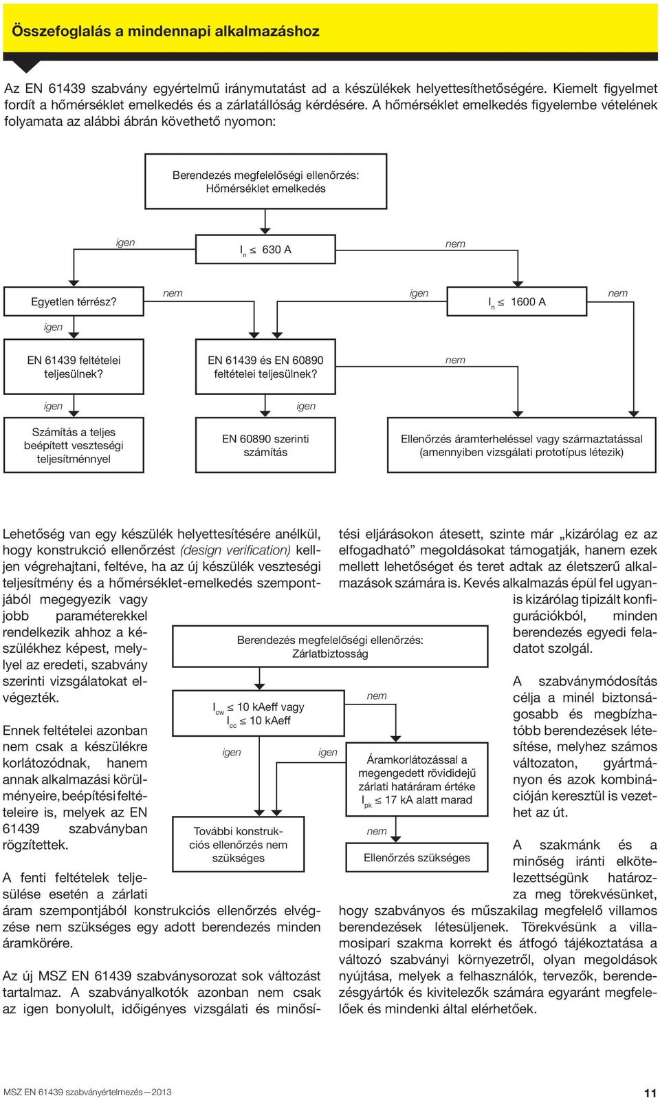 A hőmérséklet emelkedés figyelembe vételének folyamata az alábbi ábrán követhető nyomon: Berendezés megfelelőségi ellenőrzés: Hőmérséklet emelkedés I n 630 A nem Egyetlen térrész?