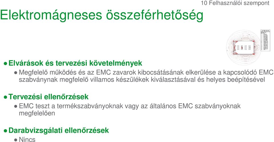 megfelelı villamos készülékek kiválasztásával és helyes beépítésével Tervezési ellenırzések EMC