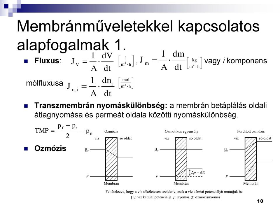 membrán betáplálás oldali átlagnyomása és permeát oldala közötti