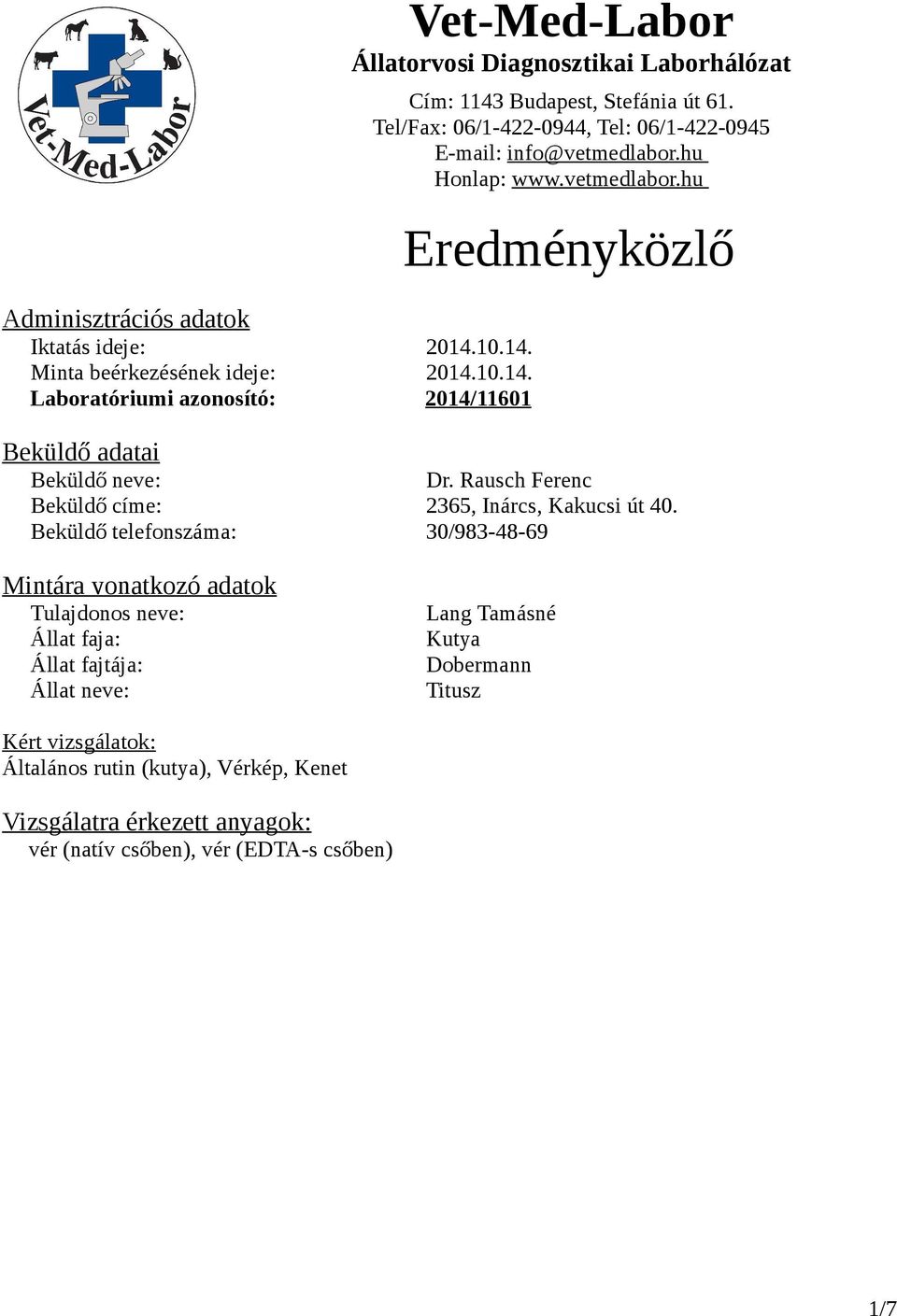 Rausch Ferenc Beküldő címe: 2365, Inárcs, Kakucsi út 40.