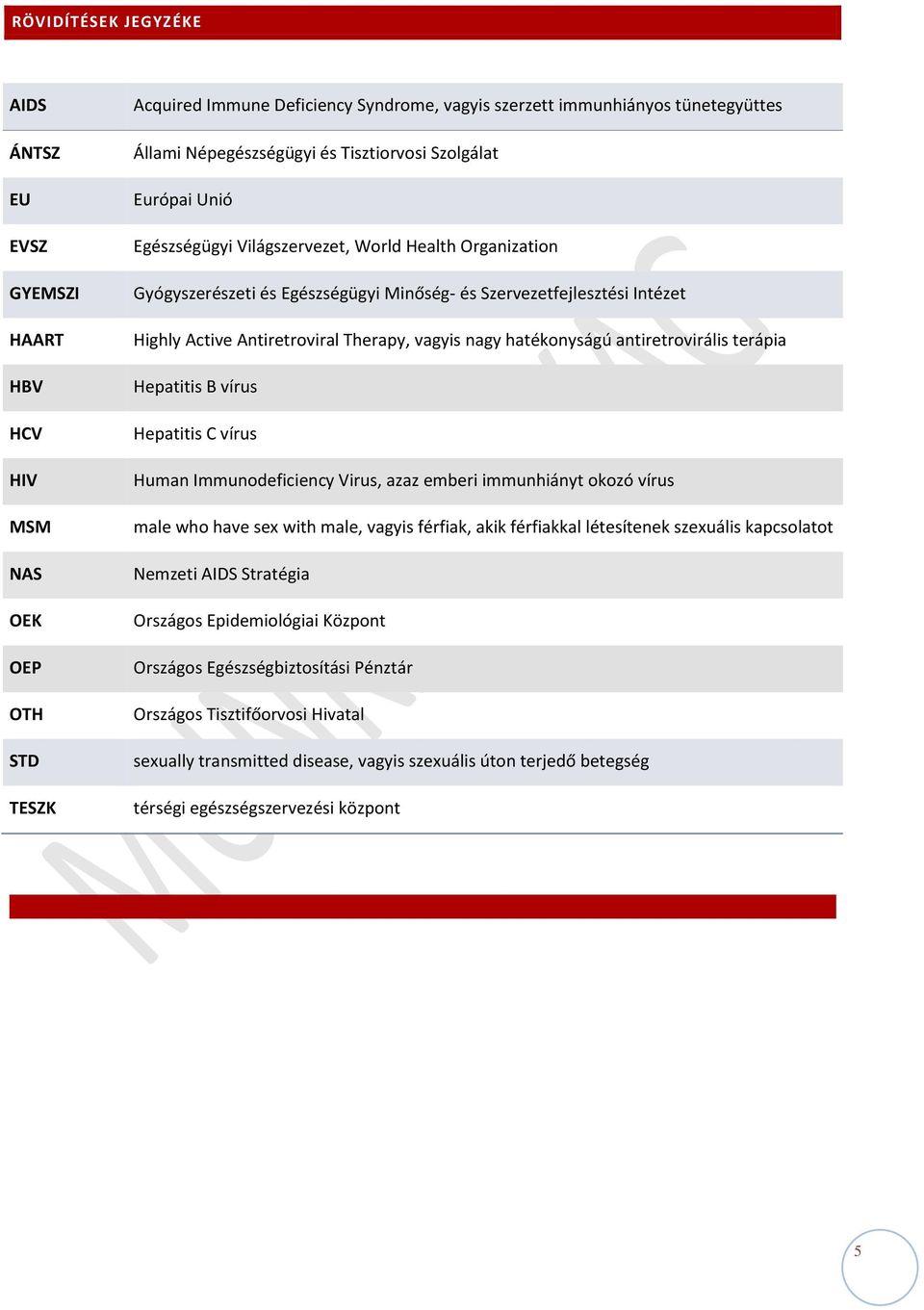 Therapy, vagyis nagy hatékonyságú antiretrovirális terápia Hepatitis B vírus Hepatitis C vírus Human Immunodeficiency Virus, azaz emberi immunhiányt okozó vírus male who have sex with male, vagyis