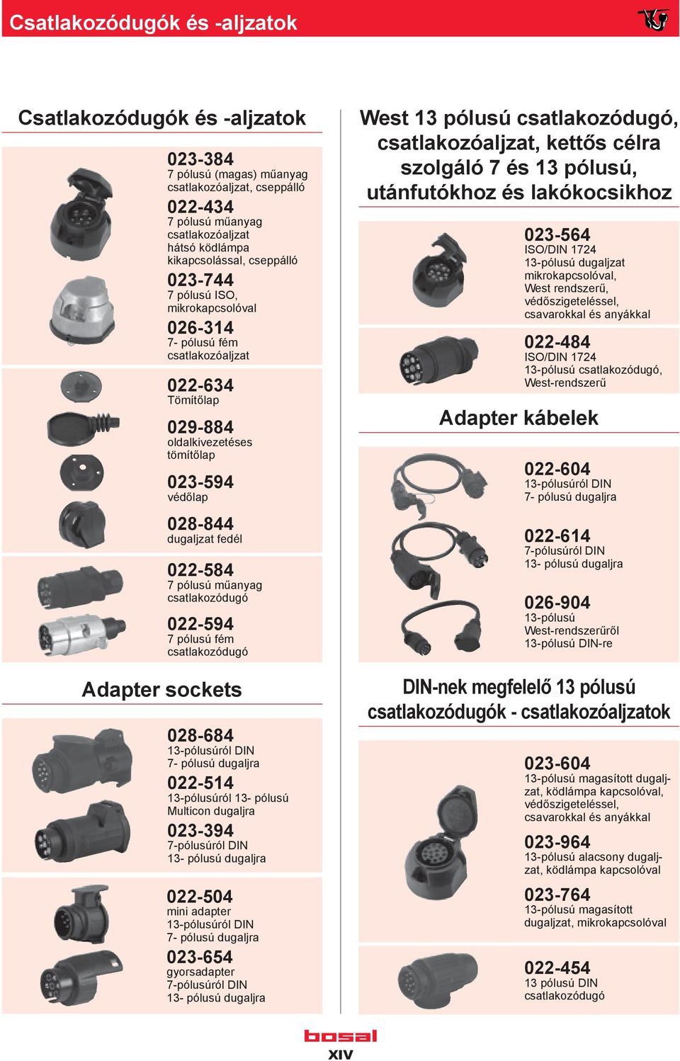 műanyag csatlakozódugó 022-594 7 pólusú fém csatlakozódugó Adapter sockets 028-684 13-pólusúról DIN 7- pólusú dugaljra 022-514 13-pólusúról 13- pólusú Multicon dugaljra 023-394 7-pólusúról DIN 13-