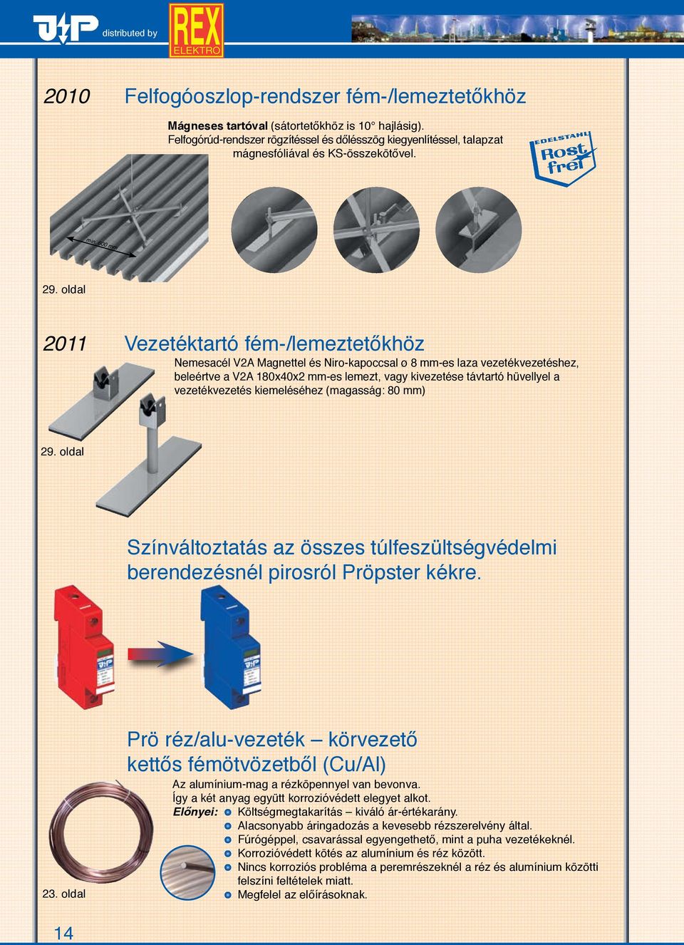 oldal 2011 Vezetéktartó fém-/lemeztetőkhöz Nemesacél V2A Magnettel és Niro-kapoccsal ø 8 mm-es laza vezetékvezetéshez, beleértve a V2A 180x40x2 mm-es lemezt, vagy kivezetése távtartó hüvellyel a