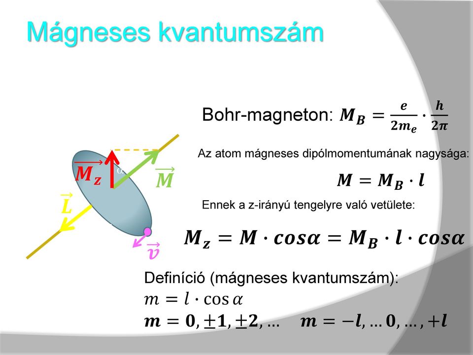 zirányú tengelyre való vetülete: M z = M cosα = M B l cosα