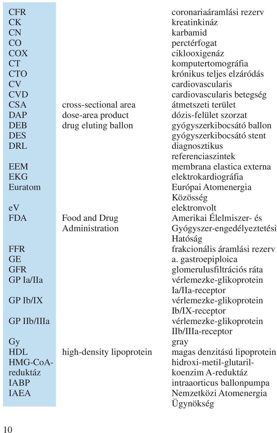 EEM membrana elastica externa EKG elektrokardiográfia Euratom Európai Atomenergia Közösség ev elektronvolt FDA Food and Drug Amerikai Élelmiszer- és Administration Gyógyszer-engedélyeztetési Hatóság