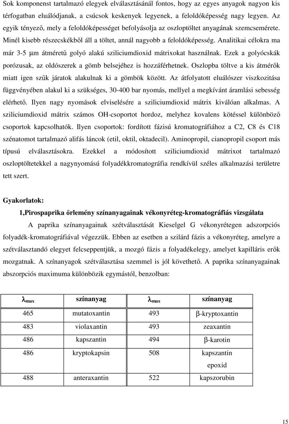 Analitikai célokra ma már 3-5 µm átméretű golyó alakú sziliciumdioxid mátrixokat használnak. Ezek a golyócskák porózusak, az oldószerek a gömb belsejéhez is hozzáférhetnek.