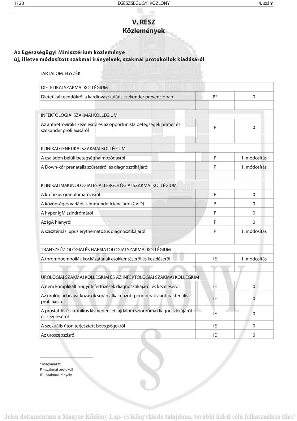 kardiovaszkuláris szekunder prevencióban P* 0 INFEKTOLÓGIAI SZAKMAI KOLLÉGIUM Az antiretrovirális kezelésrõl és az opportunista betegségek primer és szekunder profilaxisáról P 0 KLINIKAI GENETIKAI