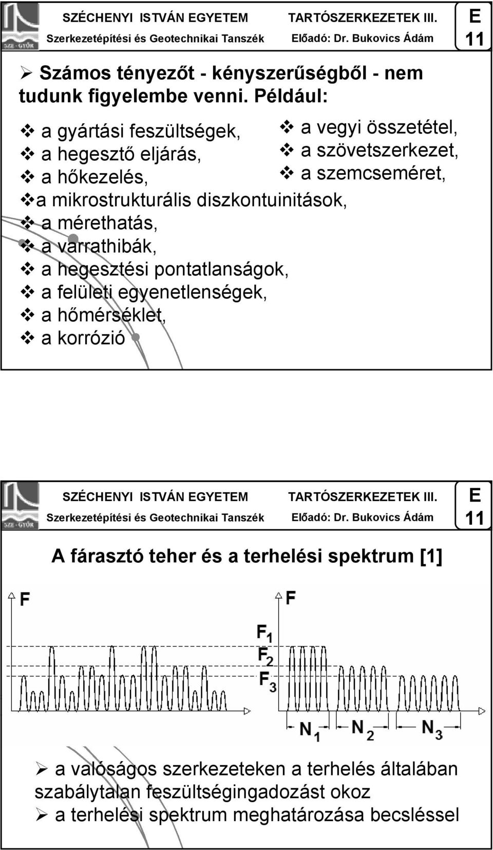 a mérethatás, a varrathibák, a hegesztési pontatlanságok, a felületi egyenetlenségek, a hőmérséklet, a korrózió SZÉCHNYI ISTVÁN GYTM TARTÓSZRKZTK III. lőadó: Dr.