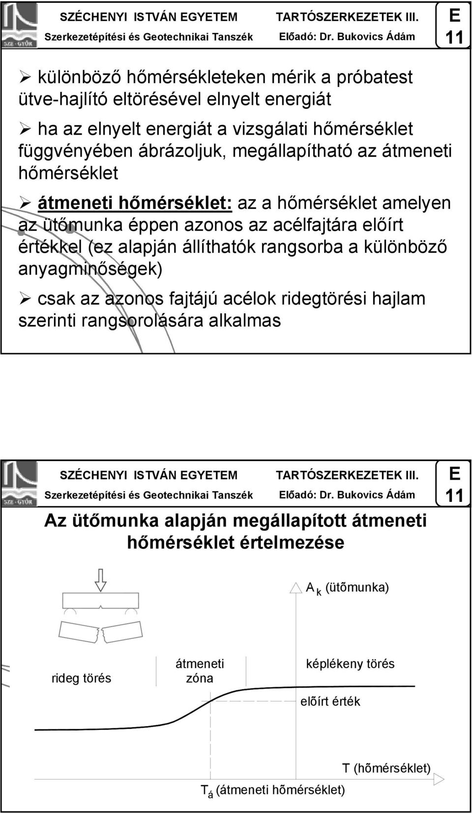 az átmeneti hőmérséklet átmeneti hőmérséklet: az a hőmérséklet amelyen az ütőmunka éppen azonos az acélfajtára előírt értékkel (ez alapján állíthatók rangsorba a különböző anyagminőségek)